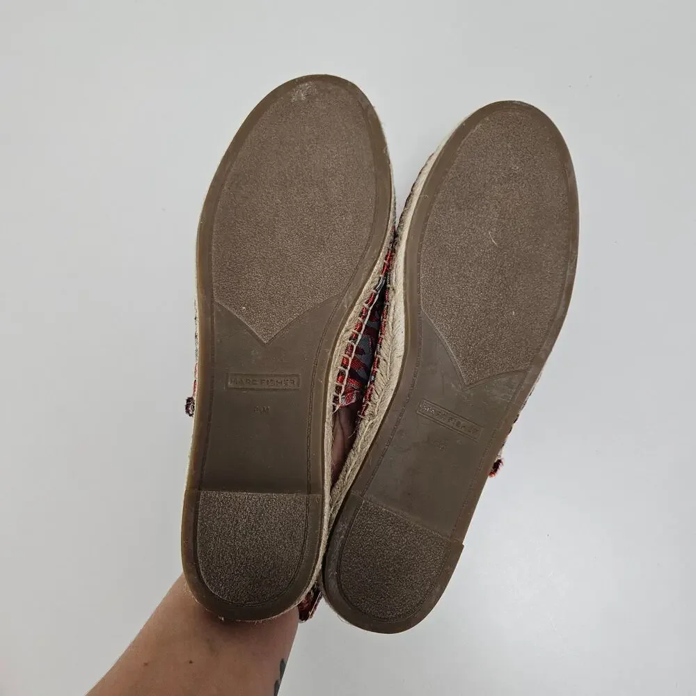 Marc Fisher Gift Espadrille Mules 8.5 Orange Grey Jacquard‎ Palm Leaves Slip On
